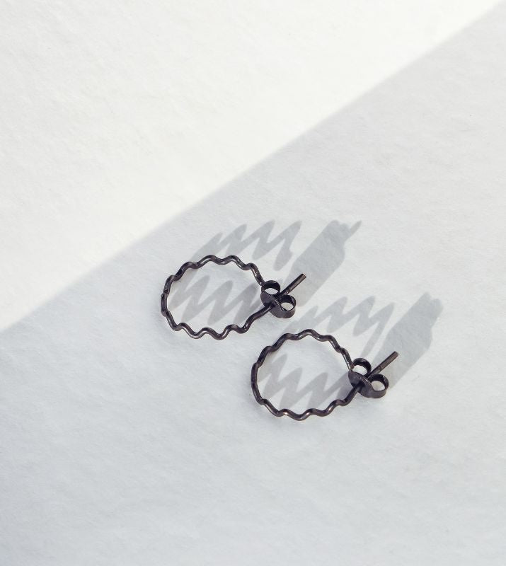Small Crinkle Hoops | Oxidised Sterling Silver