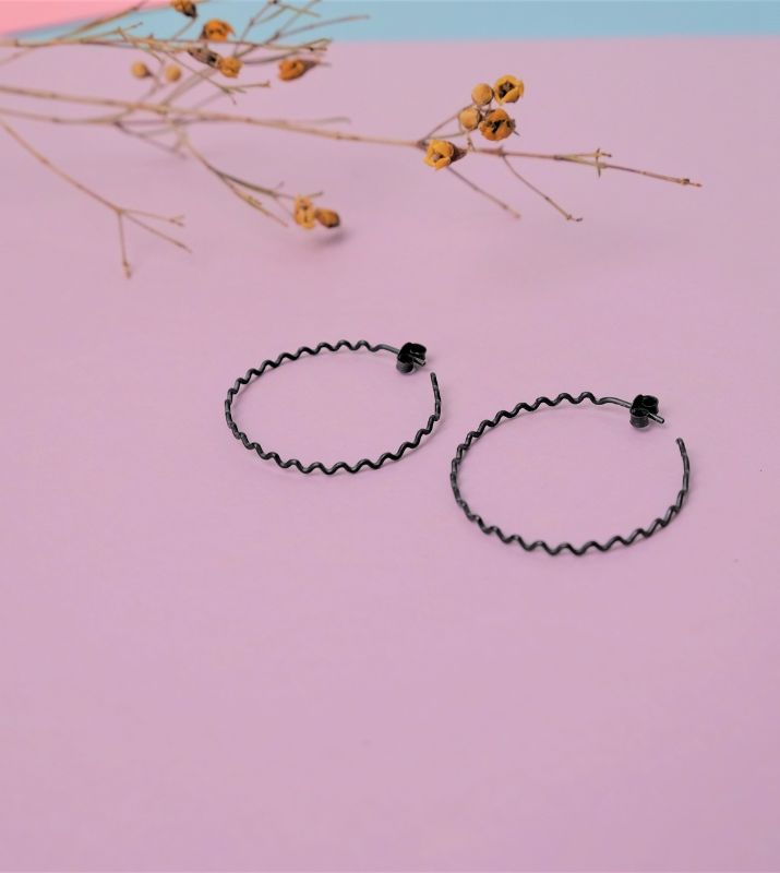 Large Crinkle Hoops | Oxidised Sterling Silver