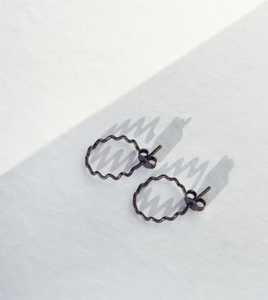Small Crinkle Hoops | Oxidised Sterling Silver