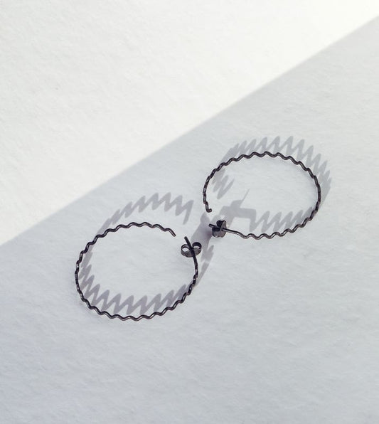 Large Crinkle Hoops | Oxidised Sterling Silver